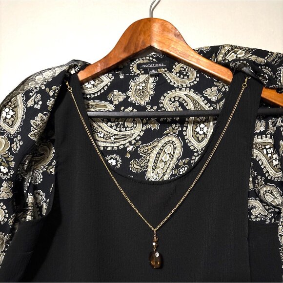 Vintage Black Paisley Print Button-Up Shirt By Notations M - Picture 2 of 7